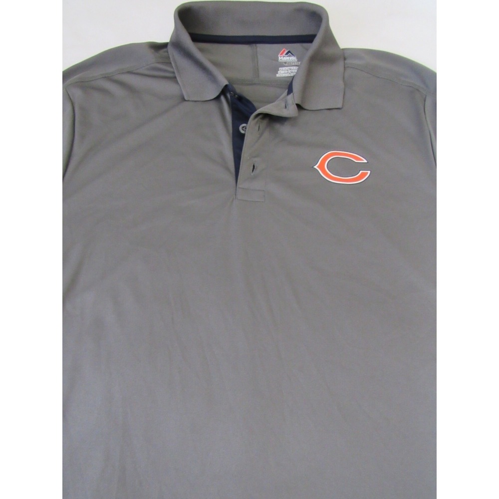 Majestic Chicago Bears Gray Polo Shirt Mens sz L NFL TEAM Logo Apparel